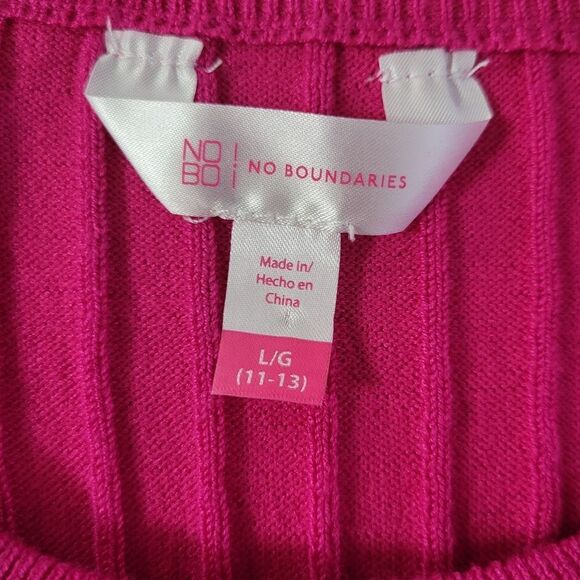 No Boundaries Women's Pink Ribbed-Knit Long Sleeve Pullover Sweater - Picture 3 of 13